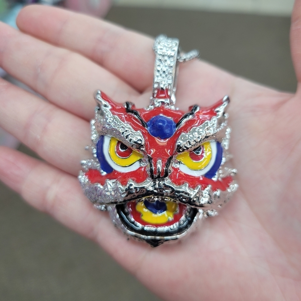 Brand New Lion Dance Stainless Steel Rhinestone Necklace